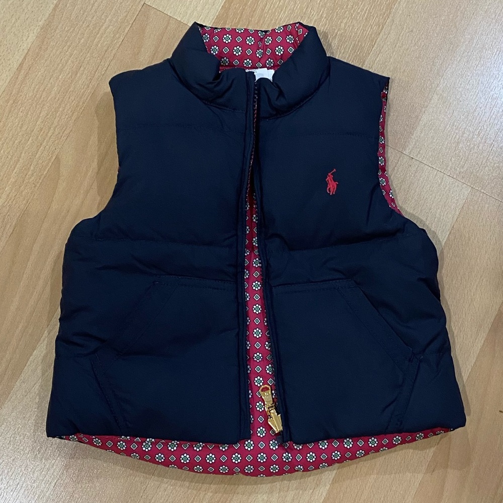 New w/o tag Polo by ralph lauren two sided navy pink down vest 18m